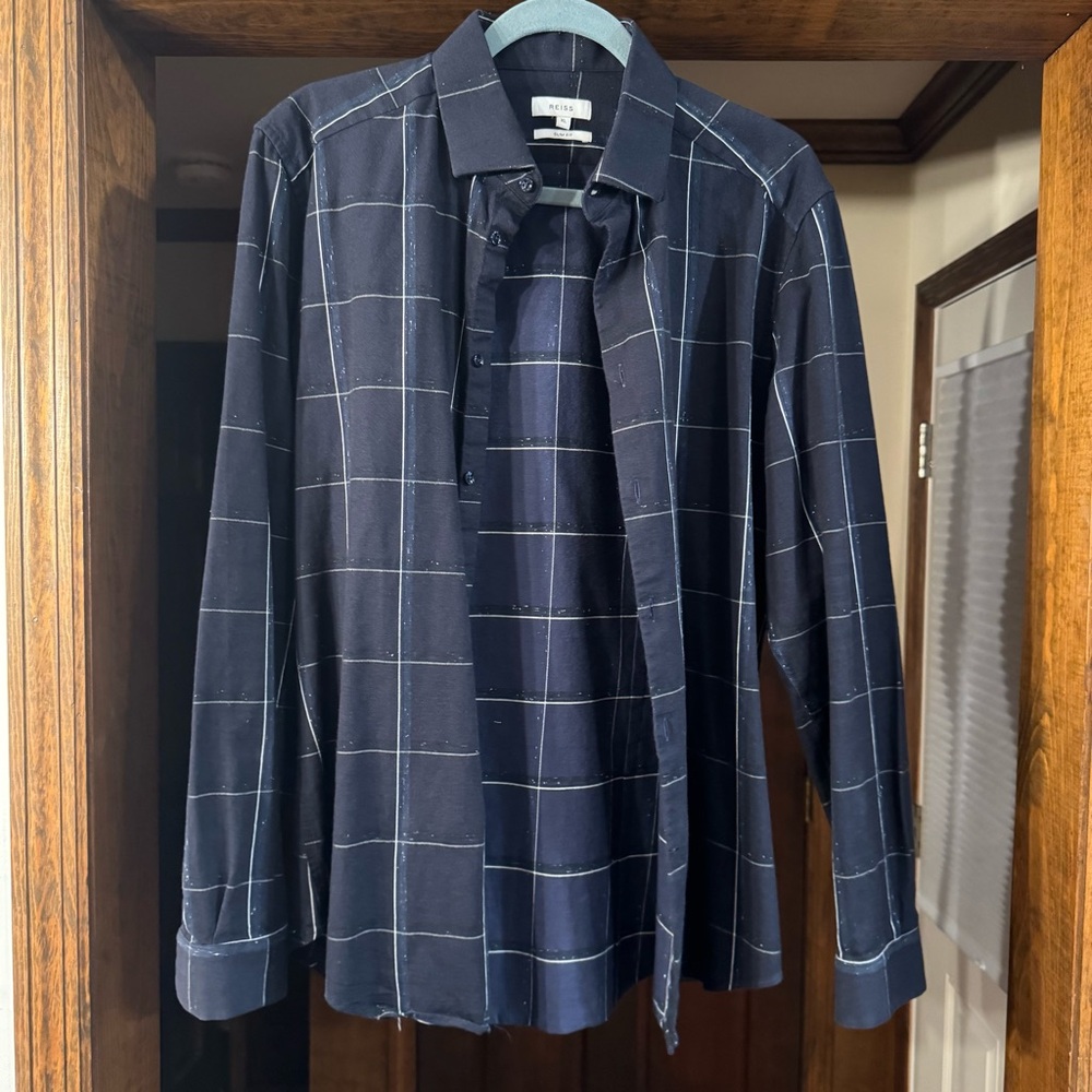Reiss Navy Striped Dress Shirt- Slim Fit (XL) - Picture 3 of 8